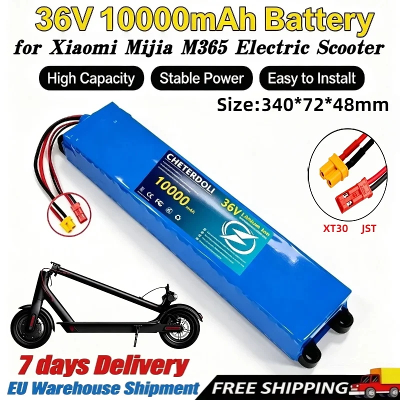 Batterie Li-ion haute sécurité 36V 10S3P 10000mAh 18650, grande capacité énergétique avec une durée de vie longue et durable, accessoires de remplacement professionnels résistants à l'usure, compatibles avec la trottinette électrique Xiaomi Mijia M365, outils de voyage quotidiens en extérieur