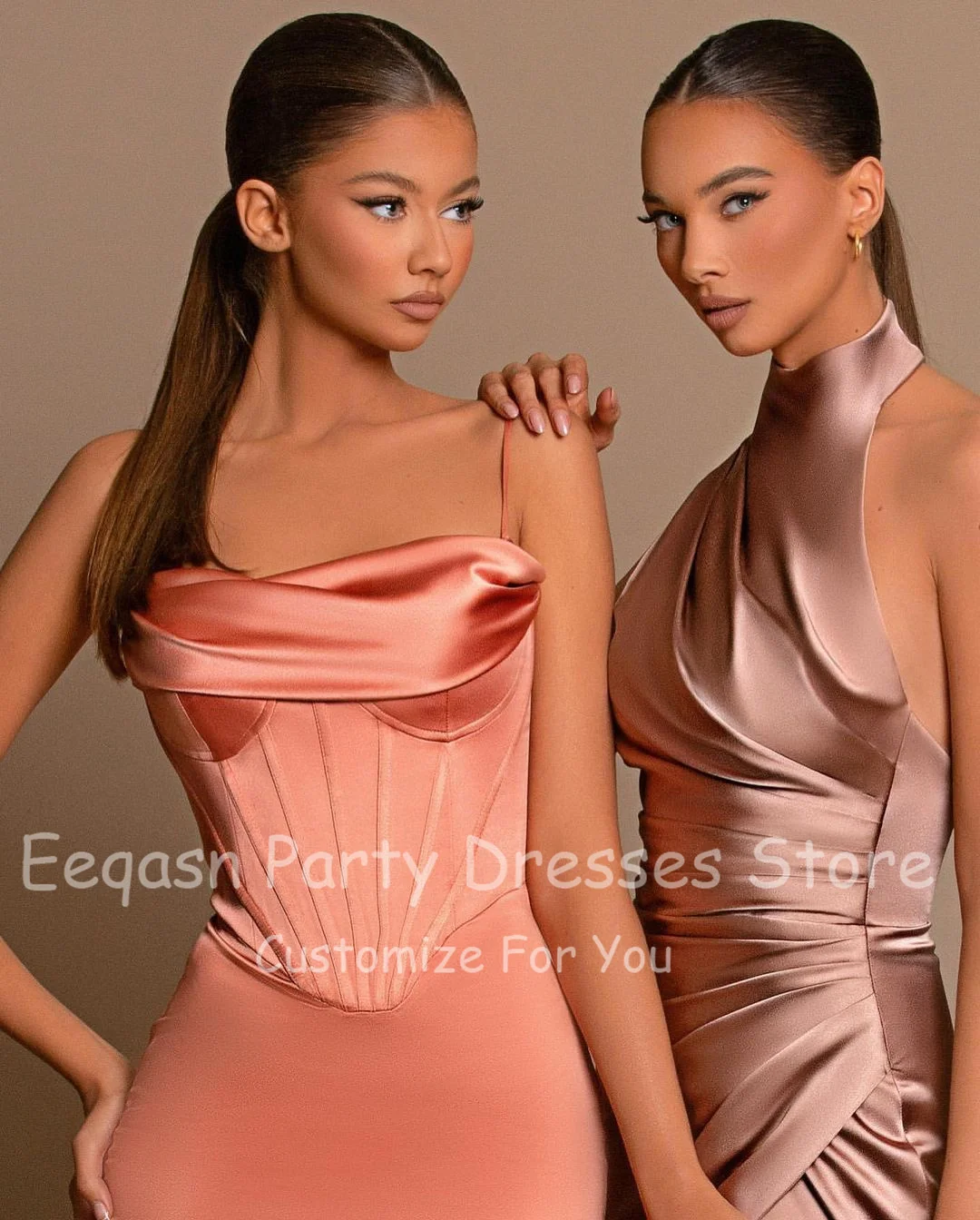 Eeqasn einfache Seide Satin Frauen Abend party Kleider formelle geteilte Ballkleider Halfter bodenlangen langen besonderen Anlass Kleid