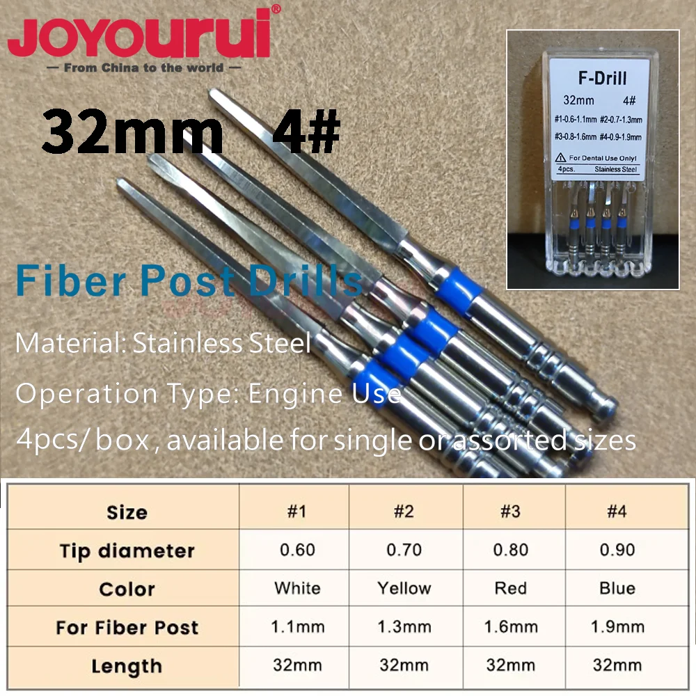4Pcs/Box Dental Instrument Metal Fiber Post Expander Drills Reamers Endodontic Root Canal Files F Drills Dentistry Material Gate