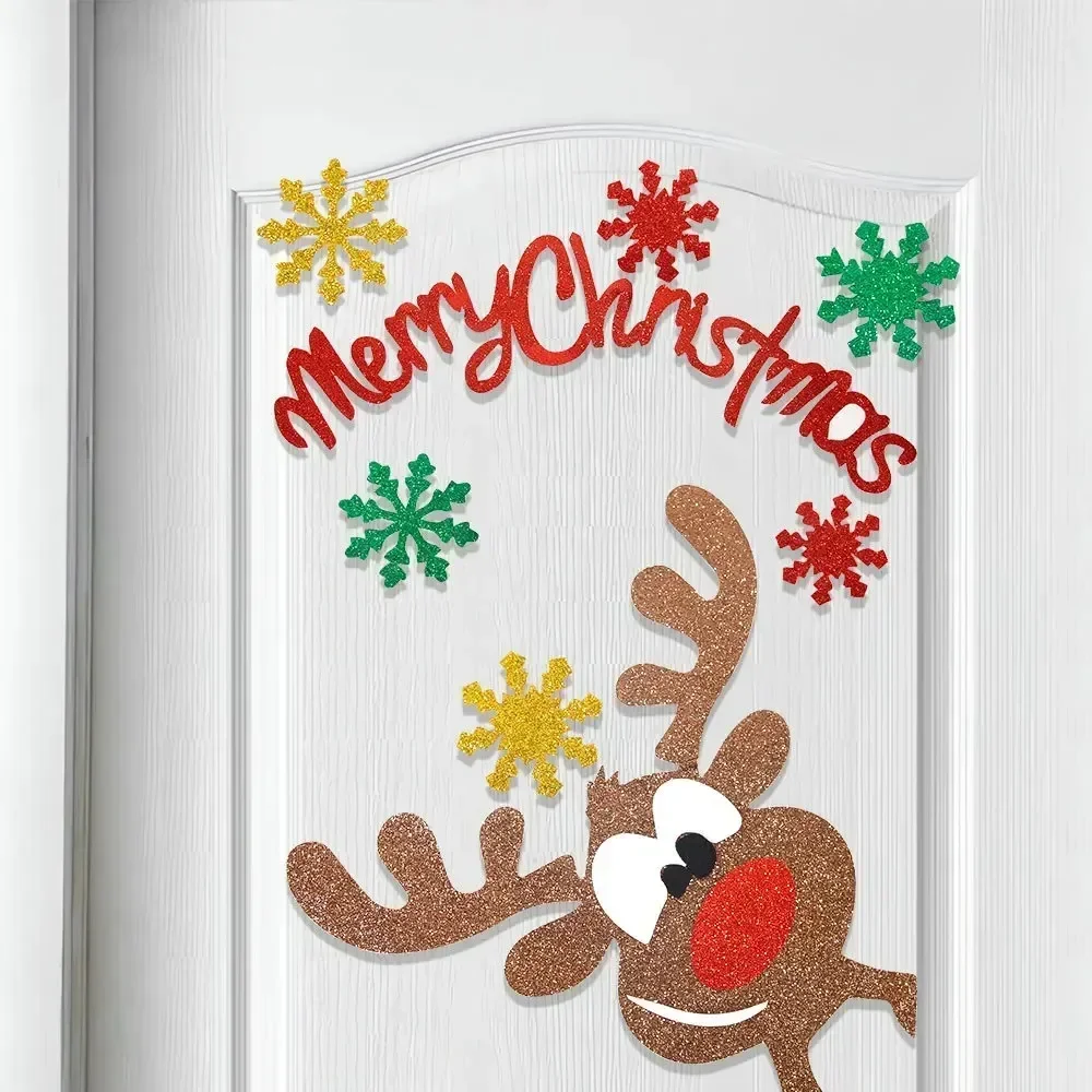 Christmas Door Window Stickers Felt Cloth Snowman Santa Claus Elk Wall Sticker Christmas Home Decoration Happy New Year 2024