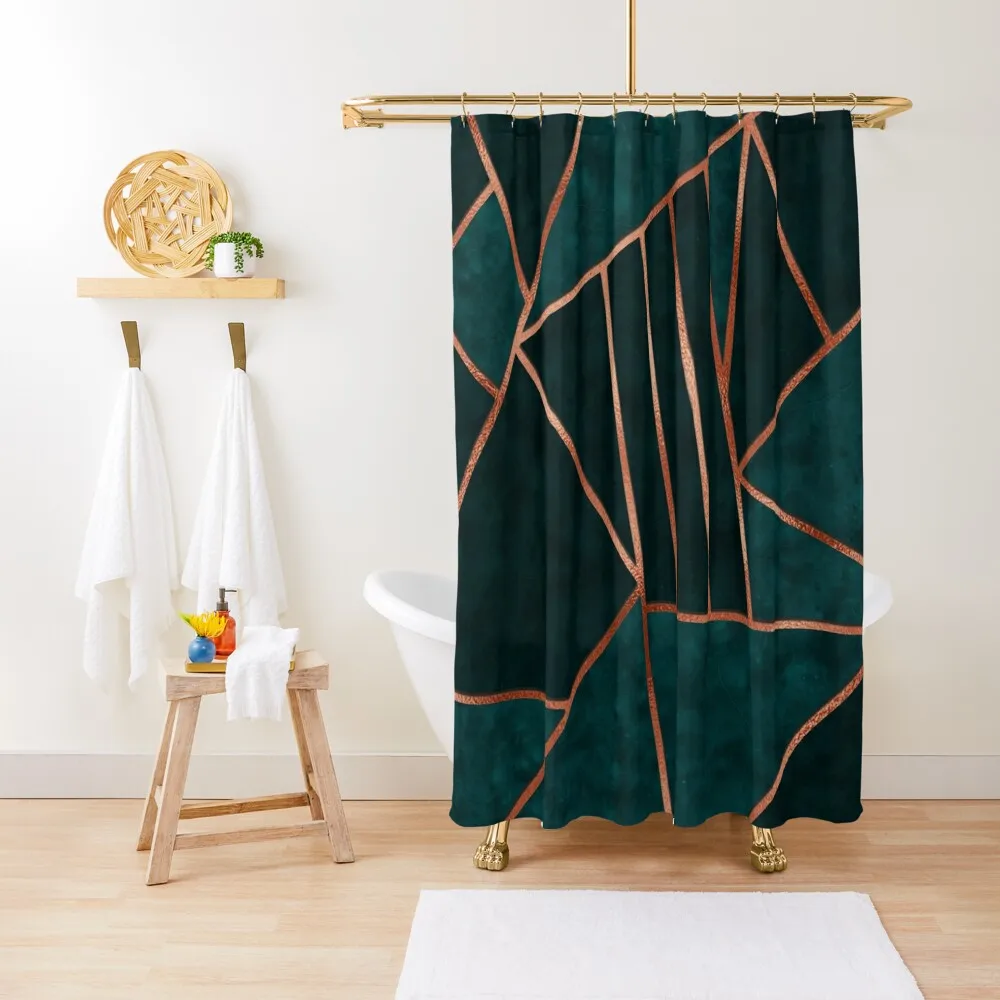 

Emerald and Copper Geometry Shower Curtain Shower Curtain Set For Bathroom Curtain Bathroom