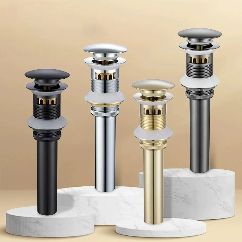 

Brass Brushed Gold Basin Sink Pop Up Drain Brass Rose Gold Drain Plug Gold Bathroom Sink Drain With and Without Overflow