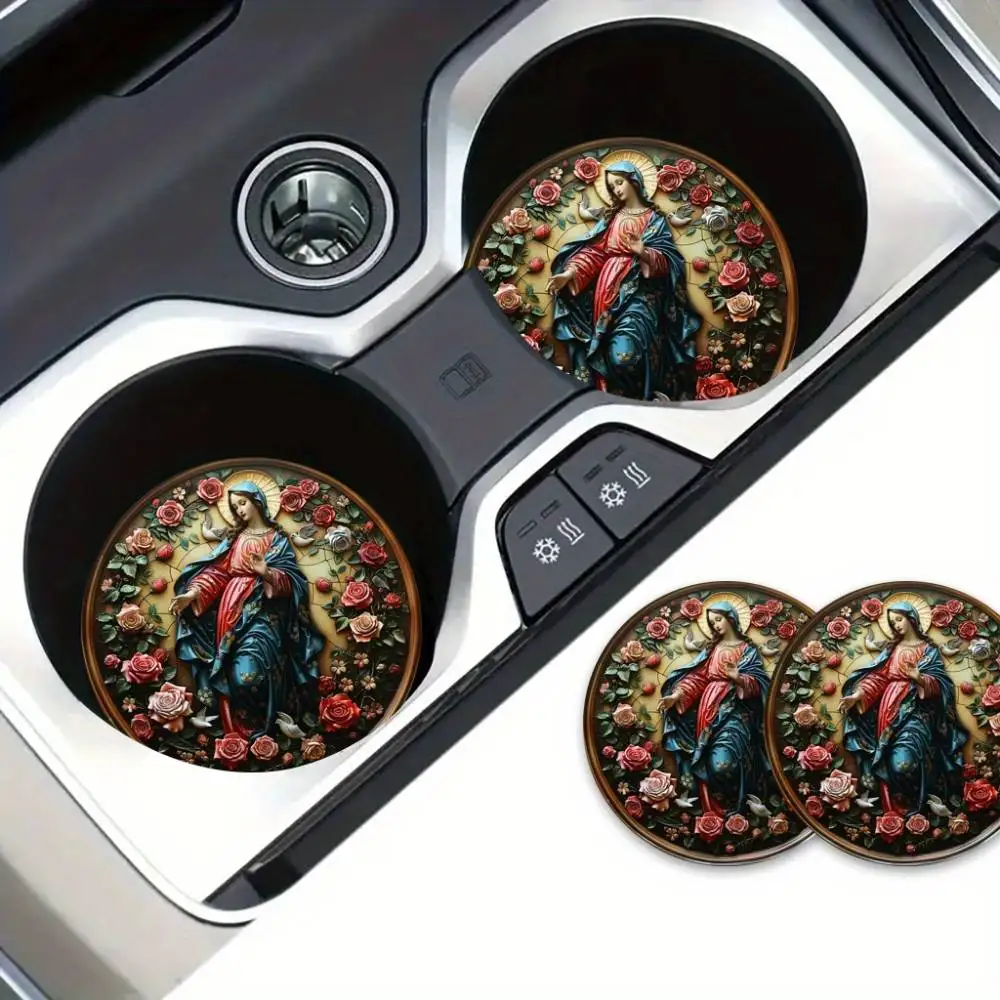 Virgin Mary Catholic Theme EVA Car Coasters Aesthetic Auto Decor Wedding Valentine Souvenir Gift
