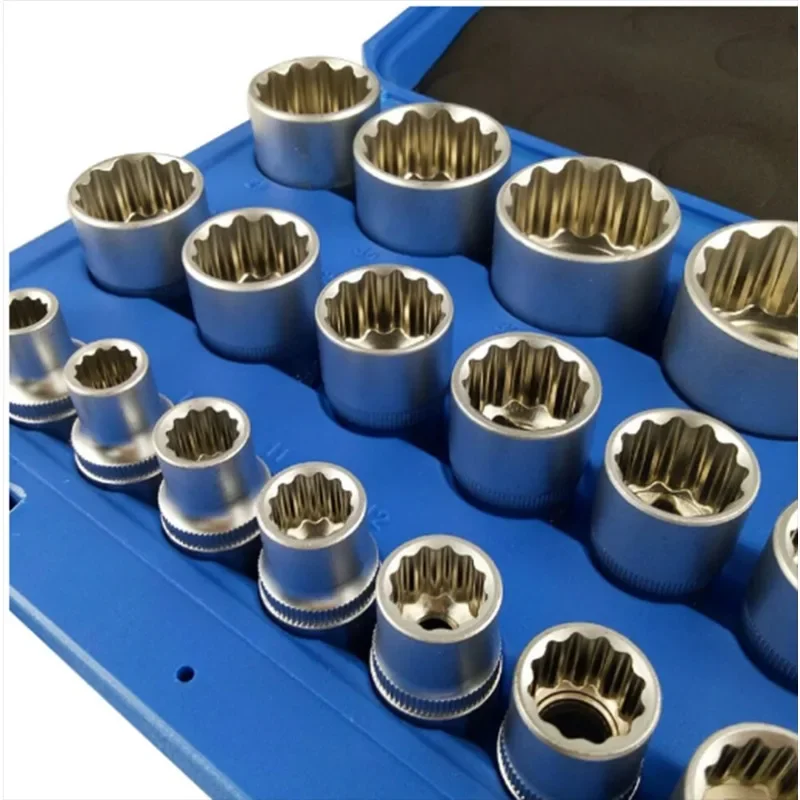 21PC 6/12 Corners  Socket Wrench Set Lock Socket Torx Hex Torx Splined Bit Socket Set 1/2” Hex Socket Repair Tool Kit 8-32mm