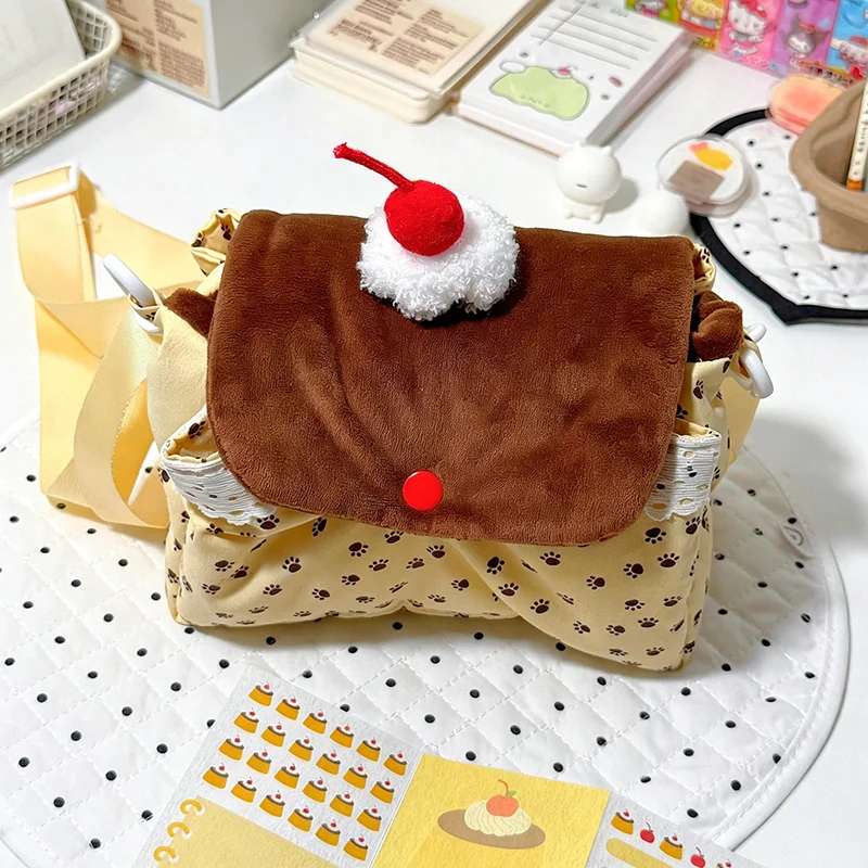 Sweet Cake-shaped Shoulder Bag Trendy Cute Polka Dots Girl Plush Flap Crossbody Bag Casual Dating Women's Shoulder Handbag Purse