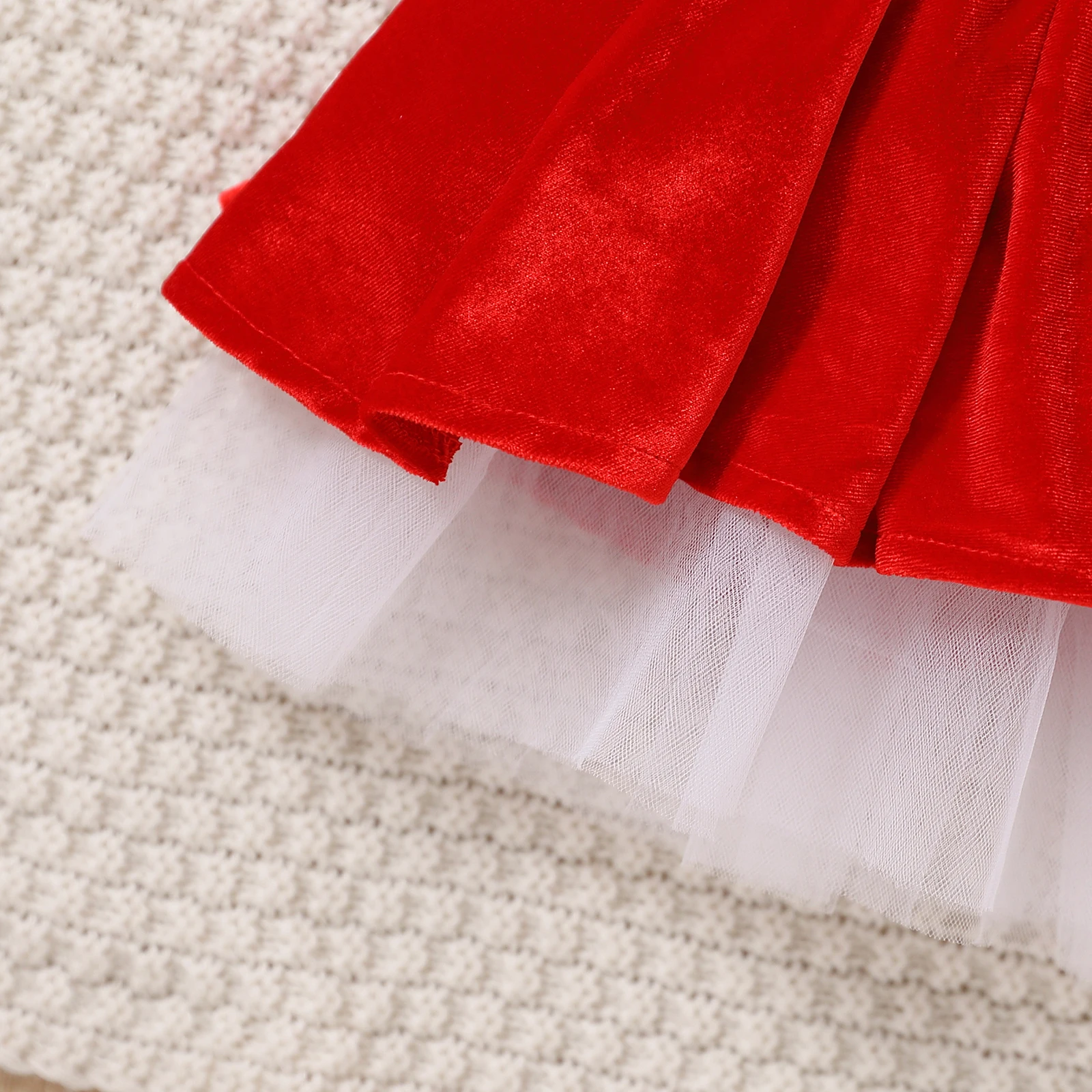 1-7Y Toddler Baby Girl Christmas Dress Santa Claus Dress Red Velvet Long Sleeve Tulle Princess Dress with Headband Outfit