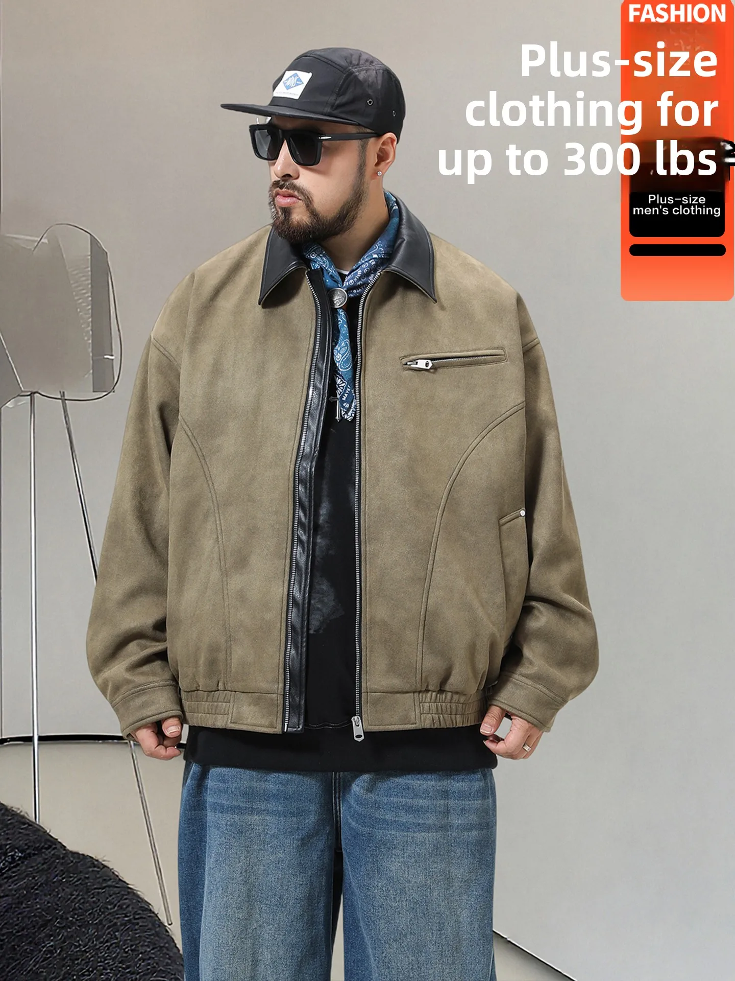 メンズ秋ジャケット大きいサイズアメリカンレトロスレカラースエードカジュアルトップコートジッパー開閉ロングスリーブポリエステル繊維