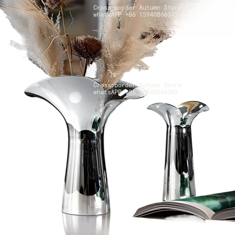 Light luxury model house soft decoration living room ornament flower arrangement Nordic simple stainless steel vase