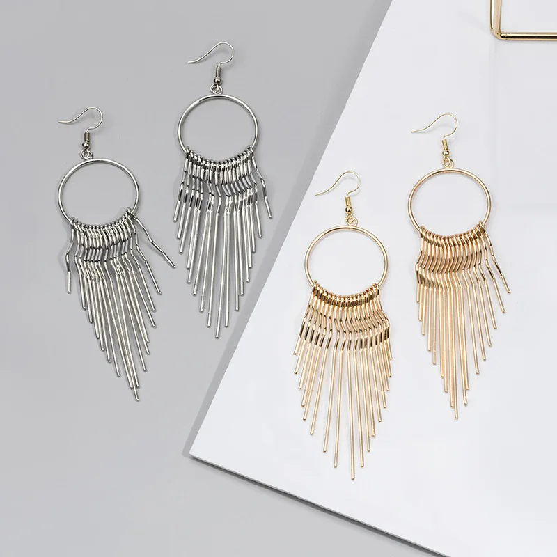 Kymyad Modern Women's Earrings 2023 Vintage Tassel Chains Drop Luxury Earring Jewelry For Women Bijoux Gold Silver Color Earring