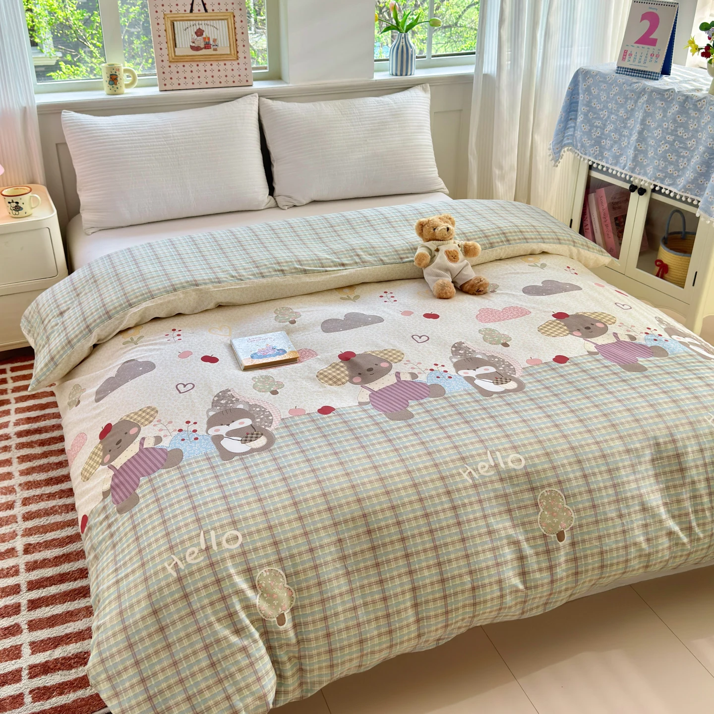1pc Cartoon Style Duvet Cover 100% Cotton Quilt Cover 이불커버 Soft Comforter Cover for Kids funda nordica 220 x 240 (No Pillowcase)
