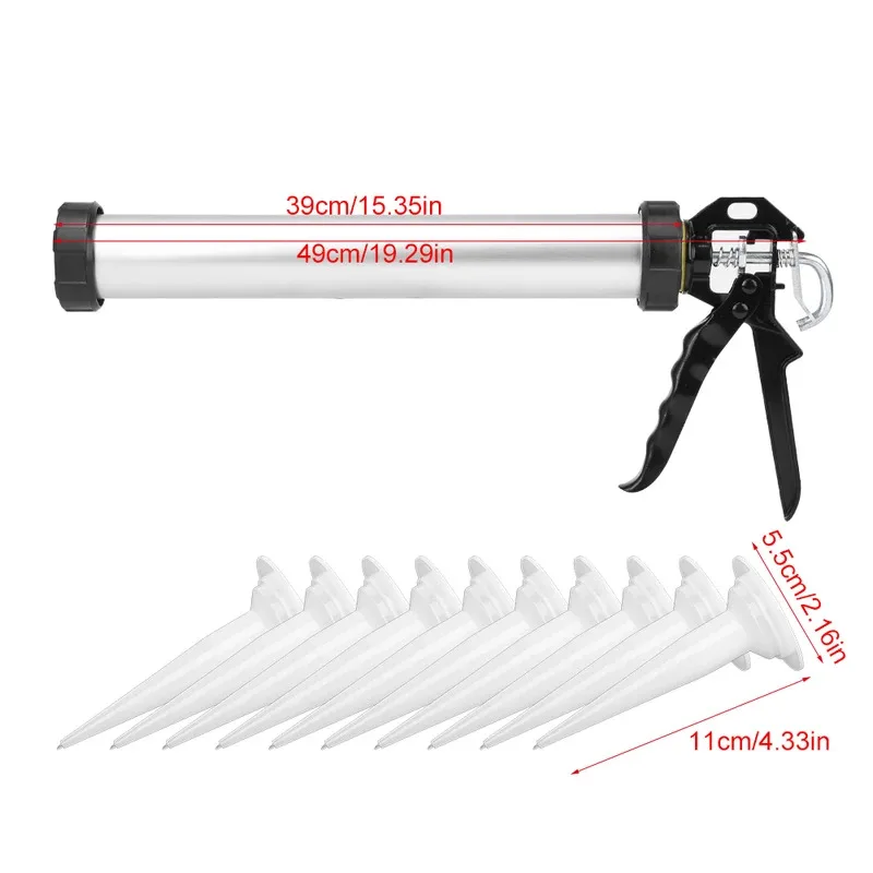 1PCS 600ml Aluminum Tube Silicone Caulking Gun 10 Nozzles Made Of Aluminum Alloy Long Term Stable Glass Glue Caulk Tool