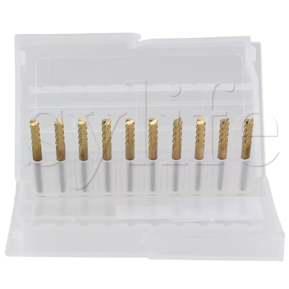 

10pcs PCB Milling Bits - TiN Coated Carbide End Mill 0.5-3.175mm (3.175mm Shank)