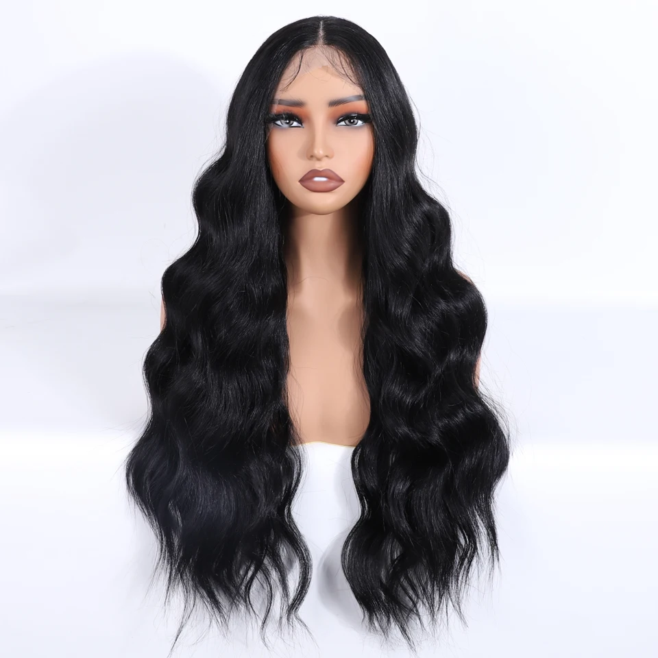 Wig renda depan sintetik FREEDOM untuk wanita Wig Cosplay berombak Badan longgar Natural untuk wanita Wig Cosplay cokelat Ombre panjang 28"