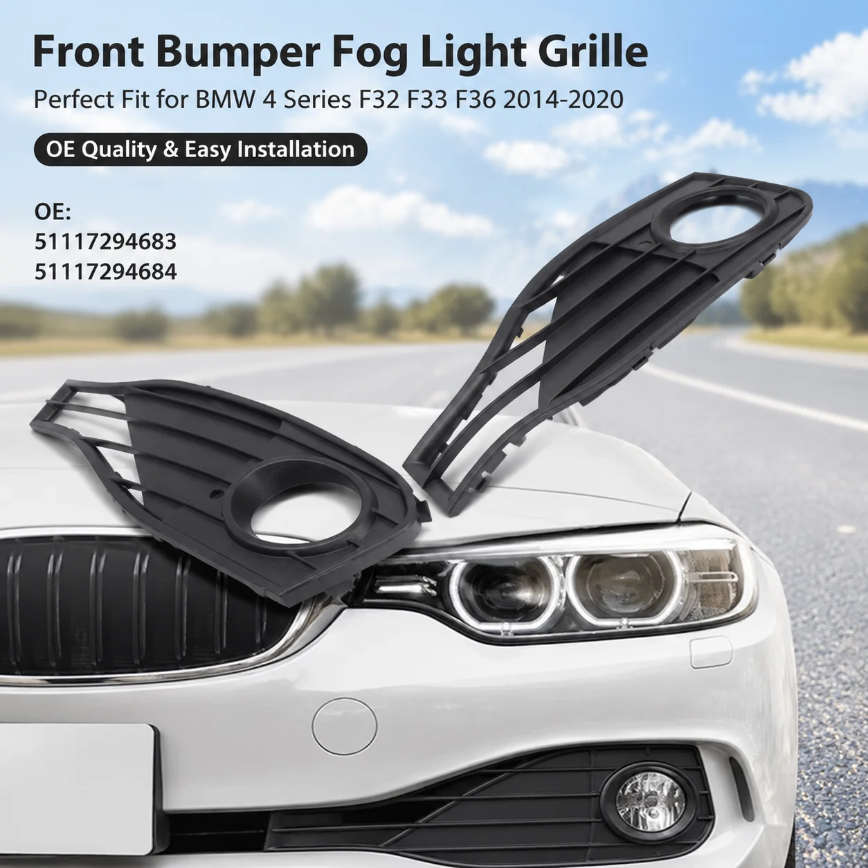 Pour BMW Série 4 F32 F33 F36 2014-2020 Cache de ventilation de pare-chocs Grille de phare antibrouillard en nid d'abeille Insert de calandre d'admission OE 51117294833 51117294834