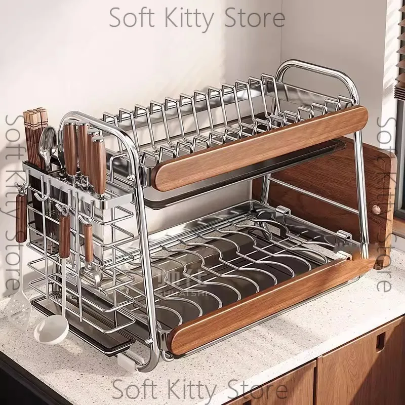 Medieval Style Kitchen Dish Storage Rack, Countertop Layered Stainless Steel Bowl Rack