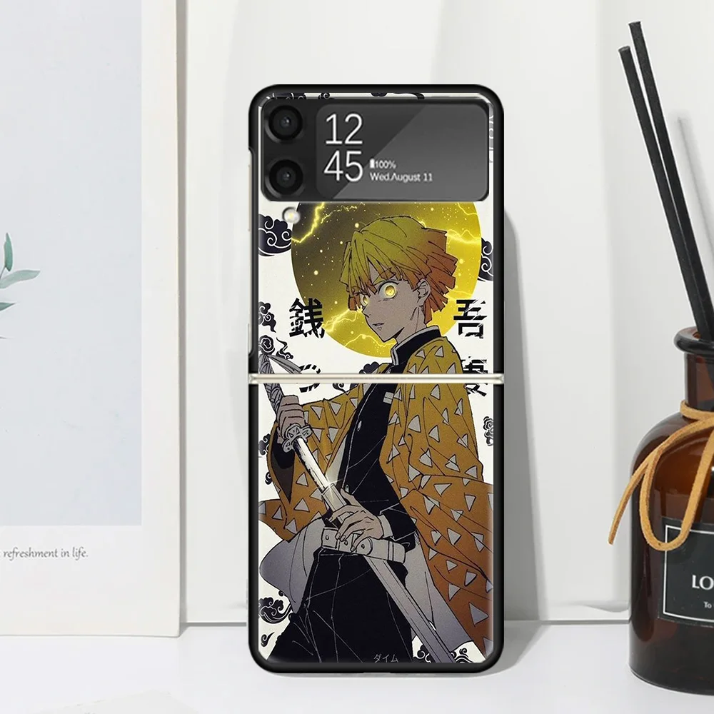 Demon Slayer Agatsuma Zenitsu Phone Case For Samsung Galaxy Z Flip Zflip 6 Flip6 5 Flip5 4 Flip4 3 Flip3 5G Art Fundas Black Cov