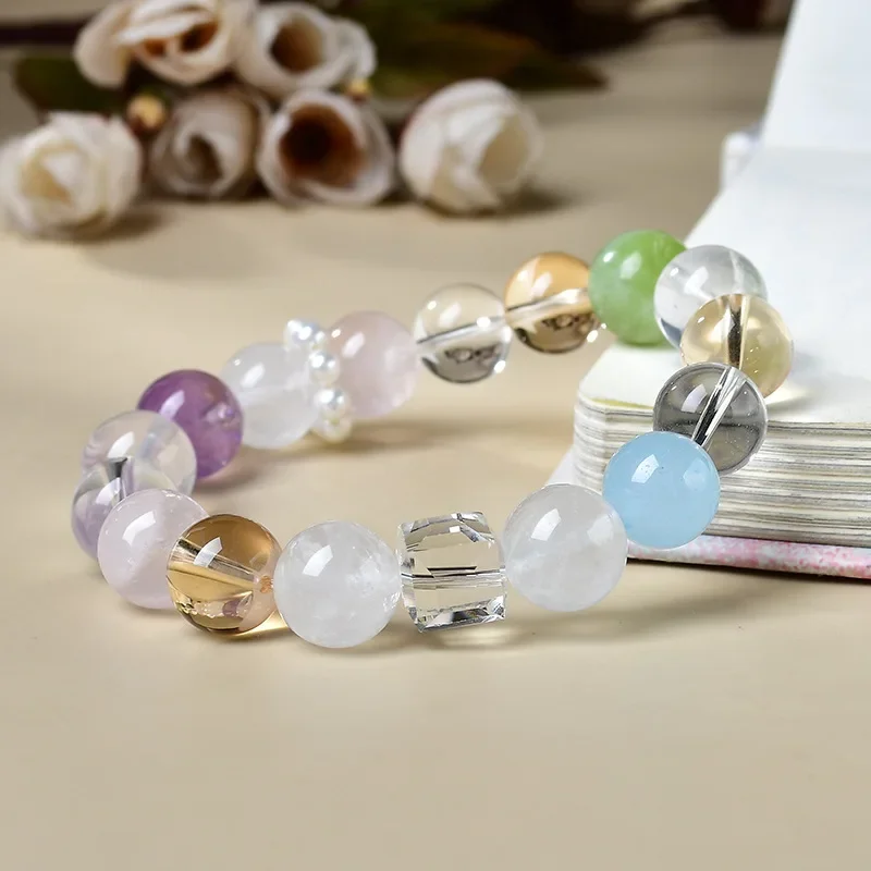 

Natural Multi-treasure Crystal Aquamarine Green Milk Cover Bracelet Women's Light Luxury Fashion Bracelet