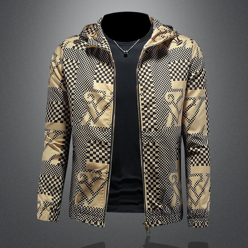 

Men's Printed Hooded Jaet Slim Fit Spring New Sle Plaid Thin Model Casual Large Size Polyester/Nylon Cosite Fiber