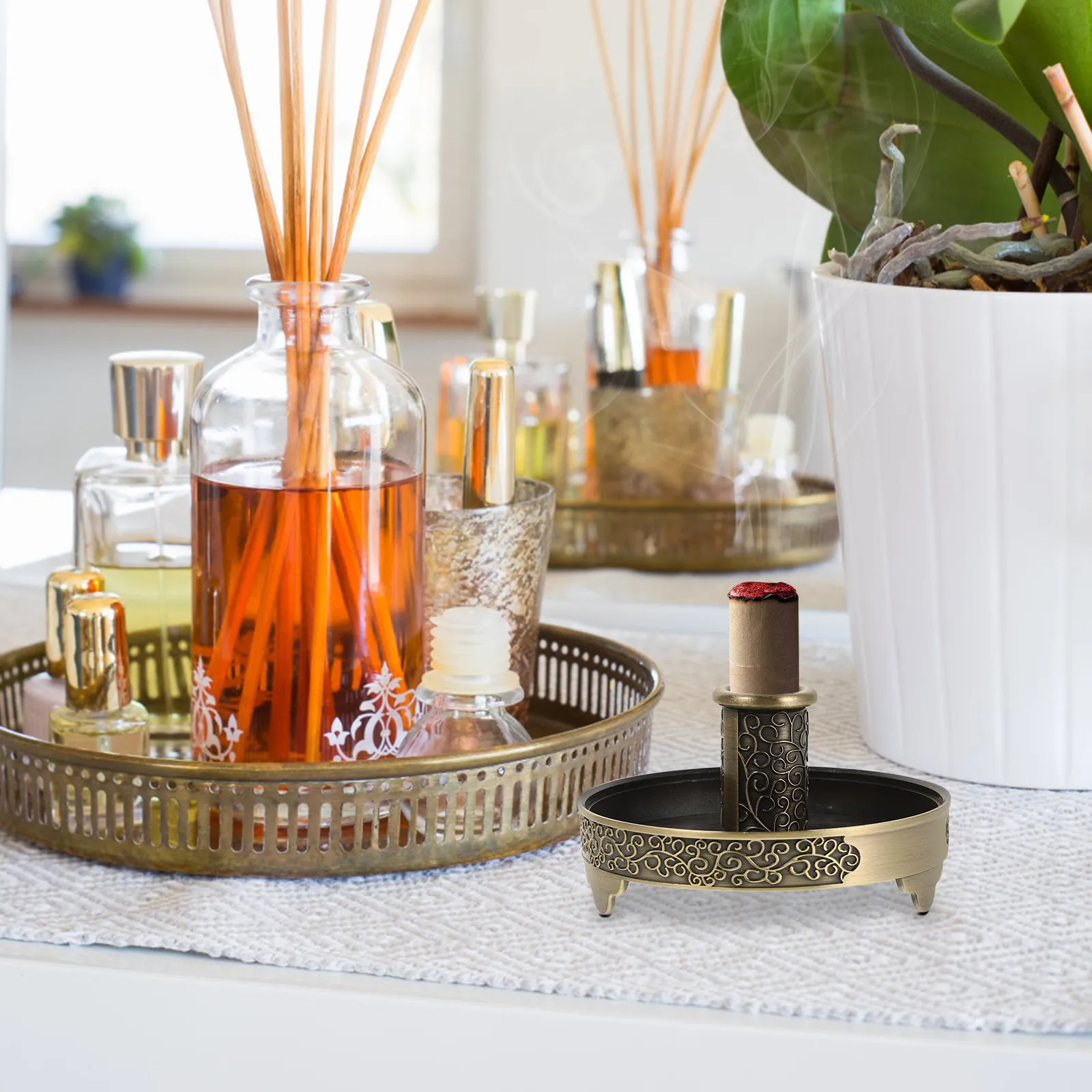 Metal Moxa Stick Tray Zinc Alloy Round Moxa Roll Holder Stable Three-Legged Base Incense Burner Home Use Traditional Chinese
