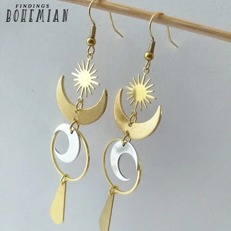 Boho Moon and Sun Pendant Earrings Gift for Her