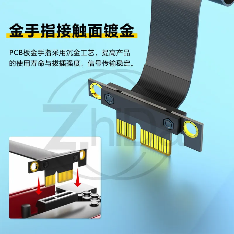 PCI-E 3.0 1X Dual 90 Degree Extension Cable, High Speed PCIe 1X Riser Extension Cord