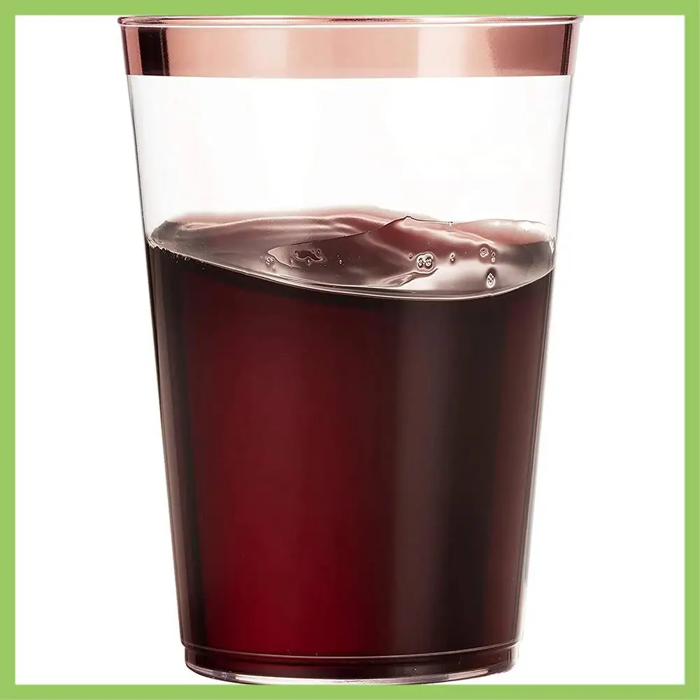 

Пластиковые стаканчики из розового золота. Пластиковые чашки для вина. Стаканы. Чашки с розовой золотой оправой. Одноразовые чашки для вина. Прозрачные чашки для вечеринок.