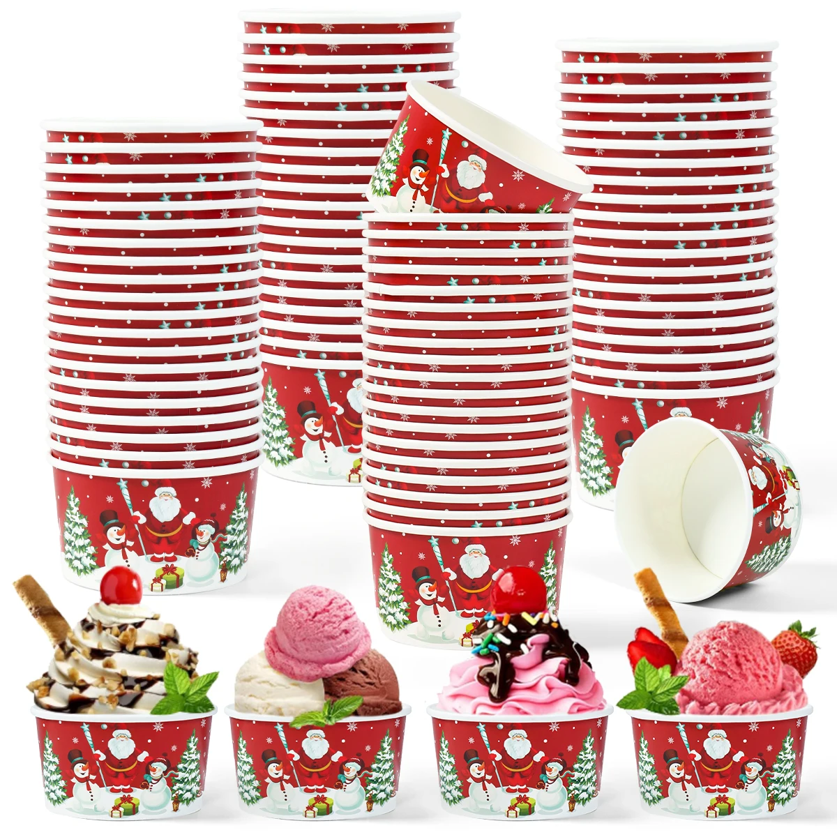 عيد الميلاد 8 أوقية وعاء الورق أكواب الآيس كريم وعاء للاستعمال مرة واحدة عيد ميلاد سعيد زينة للمنزل 2025 نافيداد ناتال نويل السنة الجديدة 2026 #4