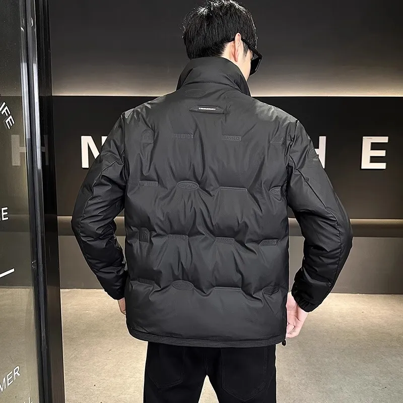 Men's White Duck Down Jacket Fall Winter Fashion Male Outwarer Stand Up Stand Up Thick Warm Color Blocked Short Down Jacket