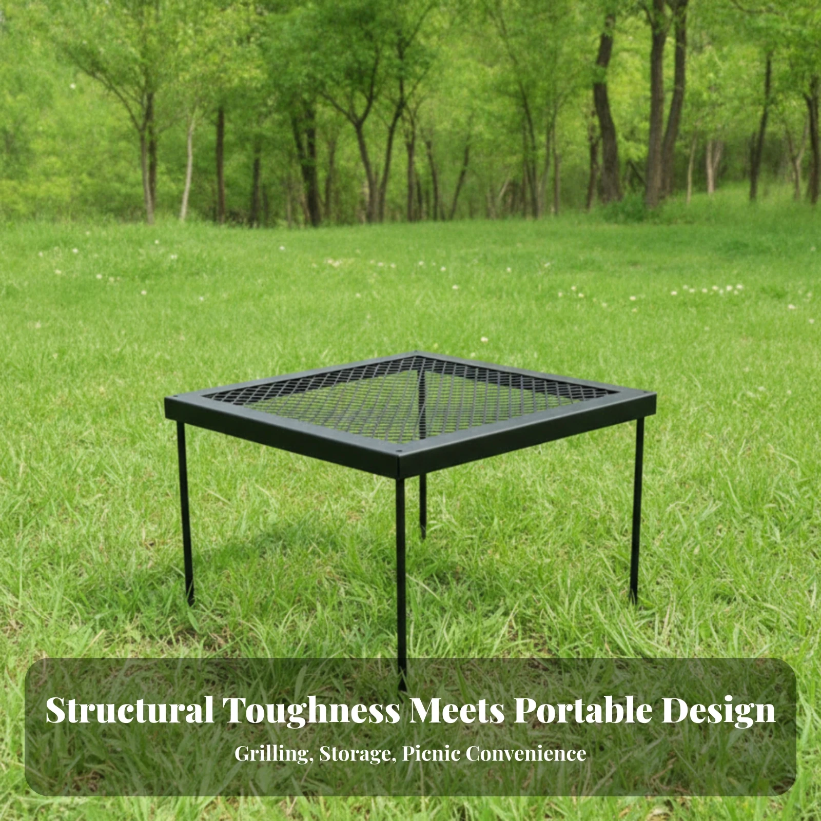 Mesh Top Camping Table Easy to Clean Metal Mesh Camping Table Sturdy for Picnics, Cookouts