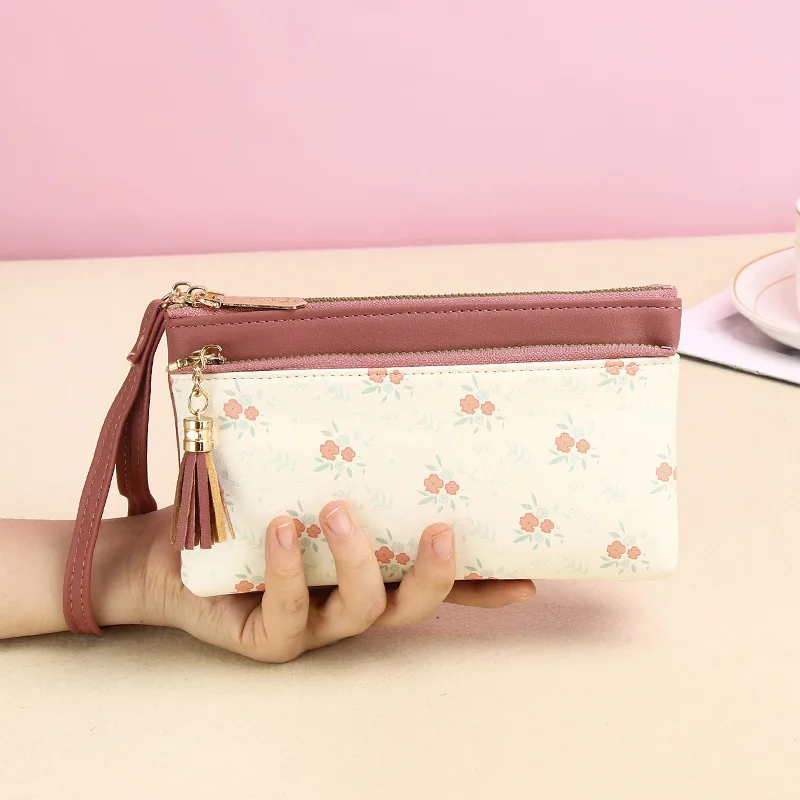 Women Leather Zipper Long Printed Wallet Coin Purses Cards Holder  Large-capacity Handbags Minimalist Bag for Girl