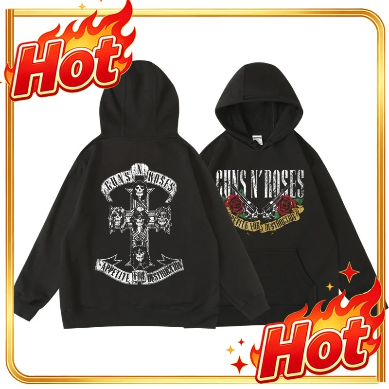 Guns N' Roses We'Re Back Retro Street Style Hoodie For Women O-Neck Pocket Pullover Fleece Hoody Breathable Pullover Woman Hoody