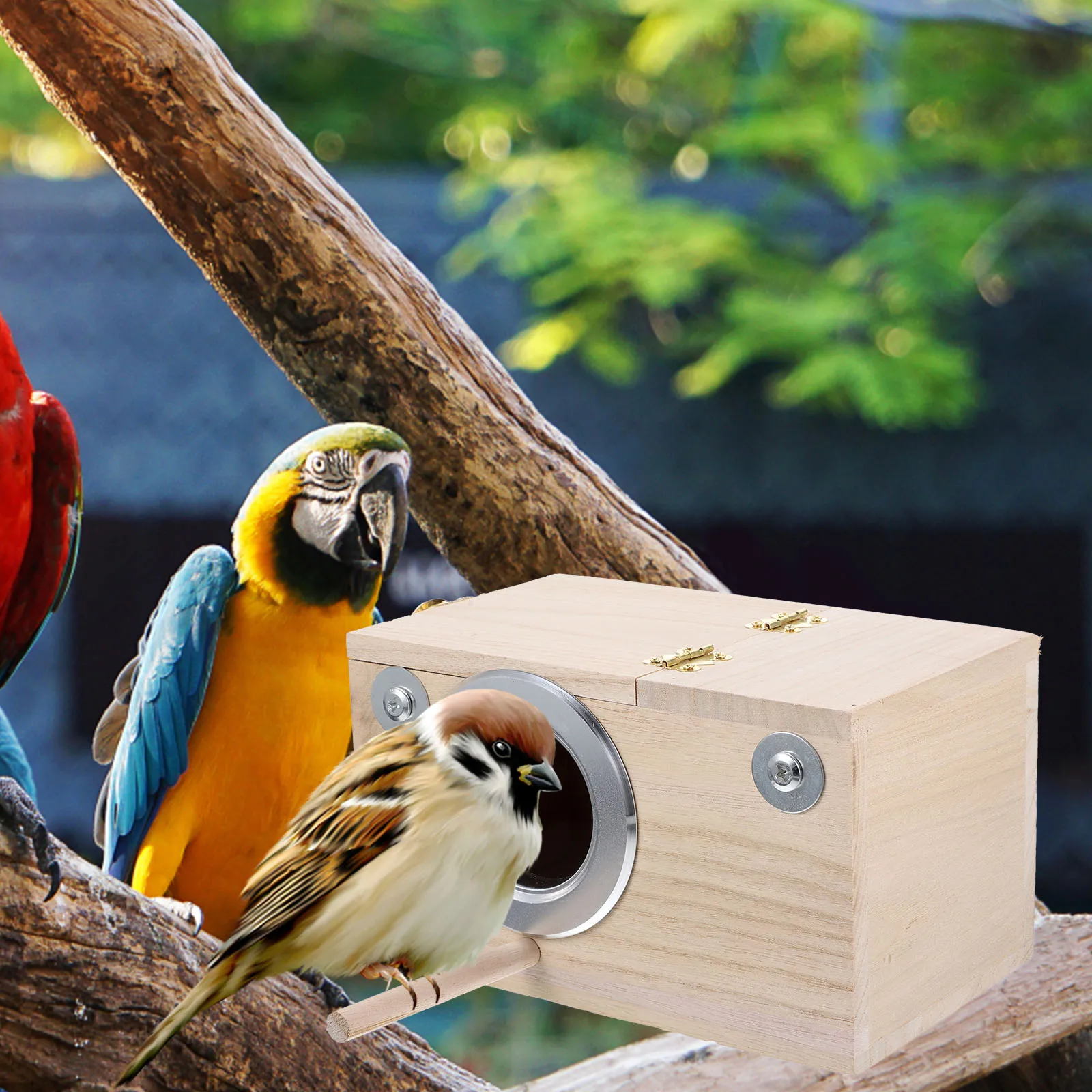 

Wooden Bird Small Parrot Cage Durable Natural Wood Breeding Birds Wood Nest Box Egg Protection Pet Supplies