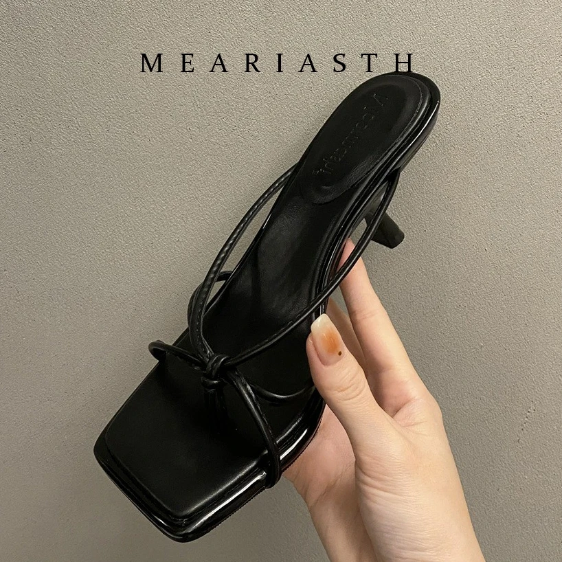 

Женские босоножки на высоком каблуке 2025: модные летние сандалии с квадратным носком, новые удобные пляжные шлепанцы на шпильке