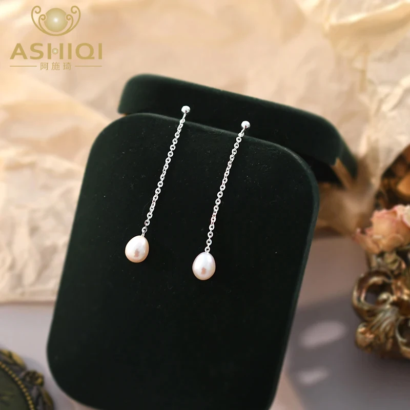 

Женские длинные серьги-подвески из серебра 925 пробы с натуральным пресноводным жемчугом