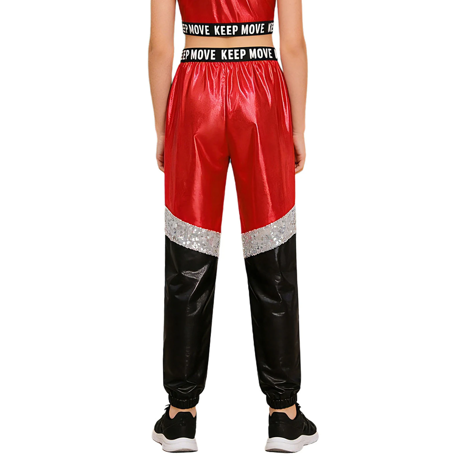 Kids Girls Disco Hip Hop Jazz Dance Costume Trousers Letter Print Elastic Waistband Sparkling Sequins Color Block Metallic Pants