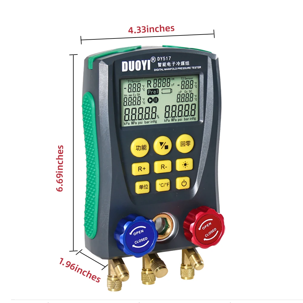 High Precision Vacuum Pressure Temperature Leakage Tester Digital Refrigeration Manifold HVAC System Gauge Tools Kit