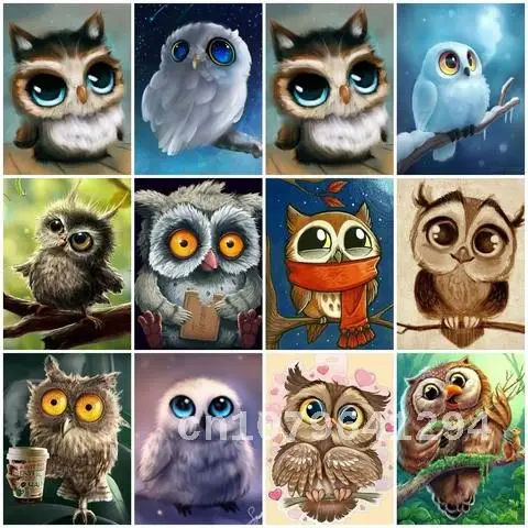 Handmade Gift Owl Diamond Embroidery Animals Mosaic Picture Full Round Drill Rhinestones Home Decor AZQSD