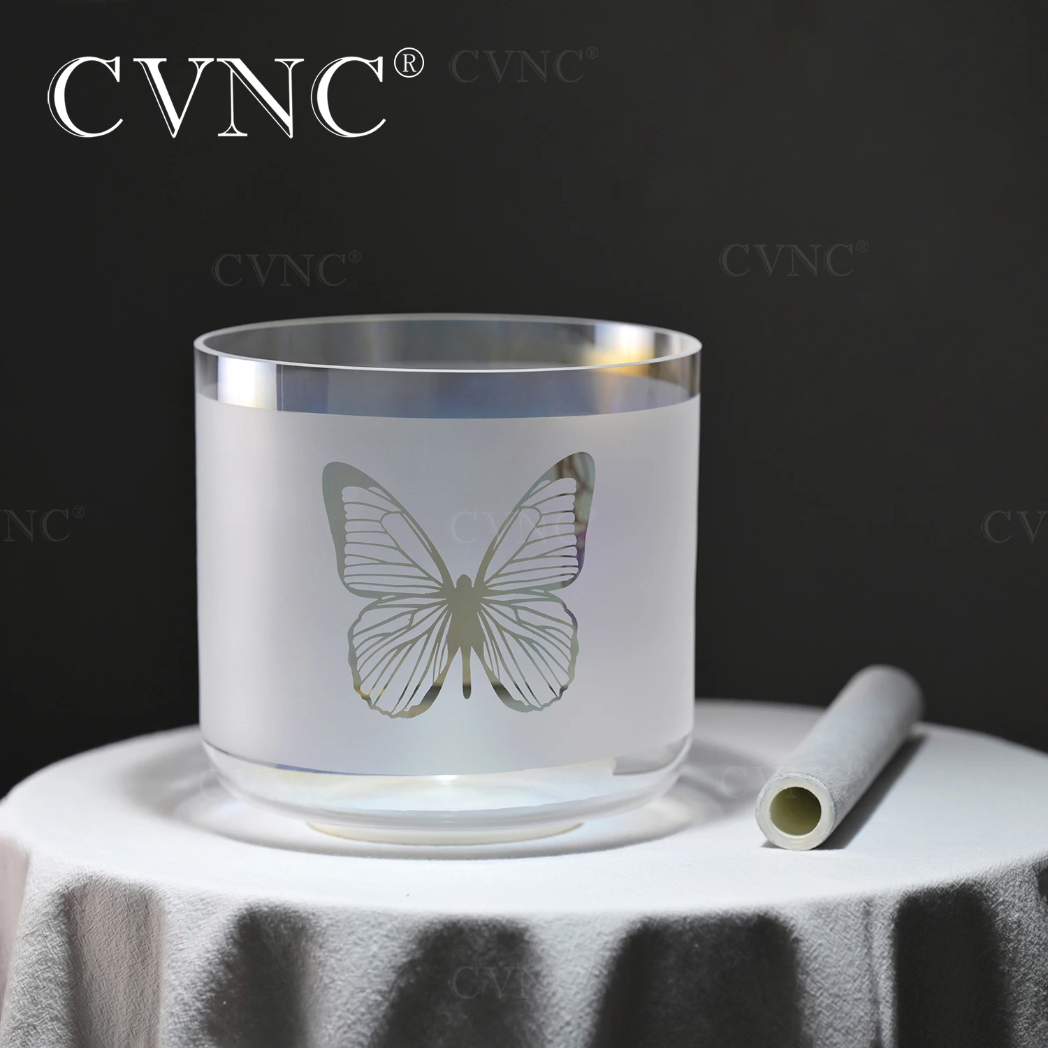 CVNC 6 Inch Dream Snowland Butterfly Clear Cosmic Light Quartz Crystal Singing Bowl  for Meditation Sound Healing with Mallet