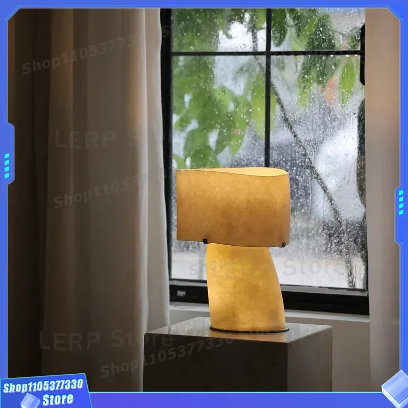 Modern Wabi Sabi Table Lamp Antique Fiberglass Light Translucent Bedside Lamp High Sense Luxury Master Bedroom Decor Lighting