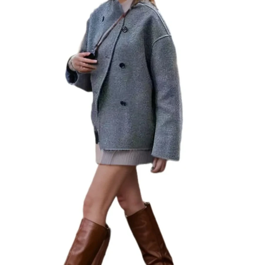 Loisirs mode européenne haut femmes décontracté Style britannique femmes Double boutonnage couleur Pure manteau en laine veste confortable