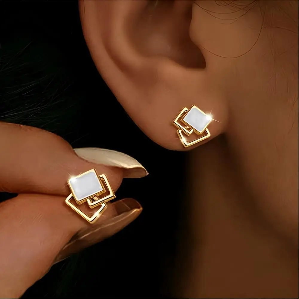 Simple Geometric Square Stud Earrings For Women Trendy Cutout Alloy Ears Accessories Jewelry Party Office Banquet Wear Girl Gift