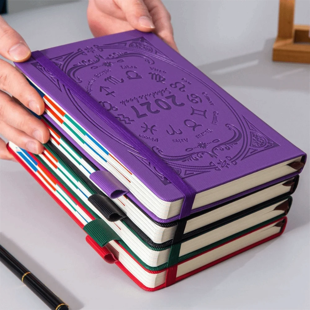 A5 2027 Constellation Pattern Calendar Notebook English PU Leather Schedule Planner Notepad Bookmark Constellation Cover