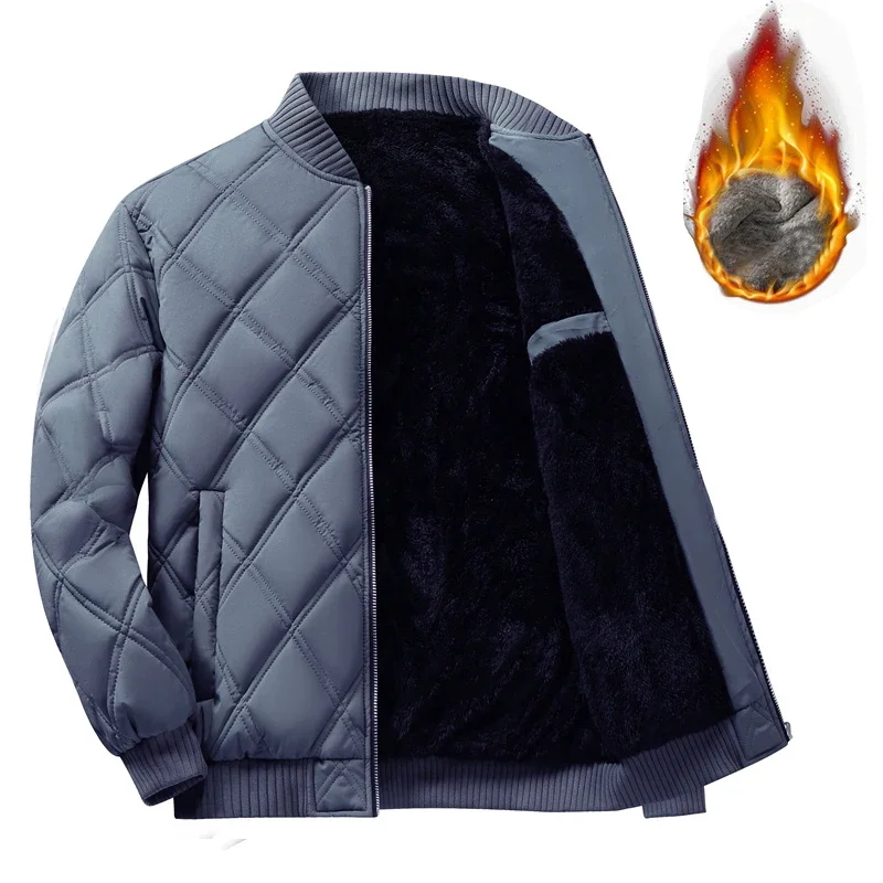 Chaqueta de invierno para hombre, chaquetas acolchadas lisas, abrigos cálidos con forro polar, chaqueta Bomber gruesa de Color levantado, ropa informal de moda para hombre