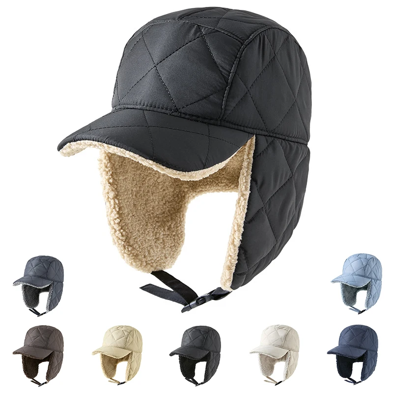 

Winter Bomber Hat Women Warmth hat with brim Baseabll Cap for Female Waterproof and Fleece-Lined Earflap Cap for Men Russian Cap