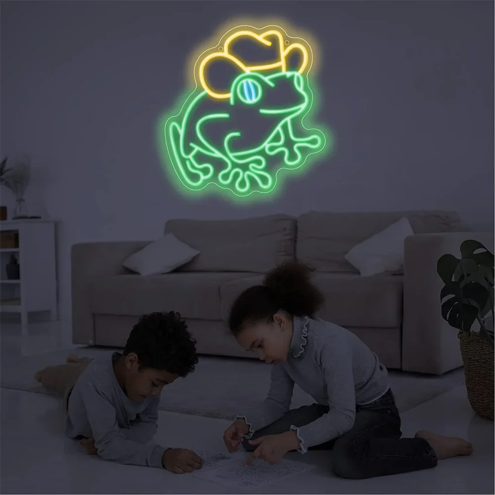 LED Neon Sign for Wall Decor, Sapo com chapéu de cowboy, LED Neon Light for Kids Room, Man Cave, Loja, Festa em casa, Art Decor, Presentes