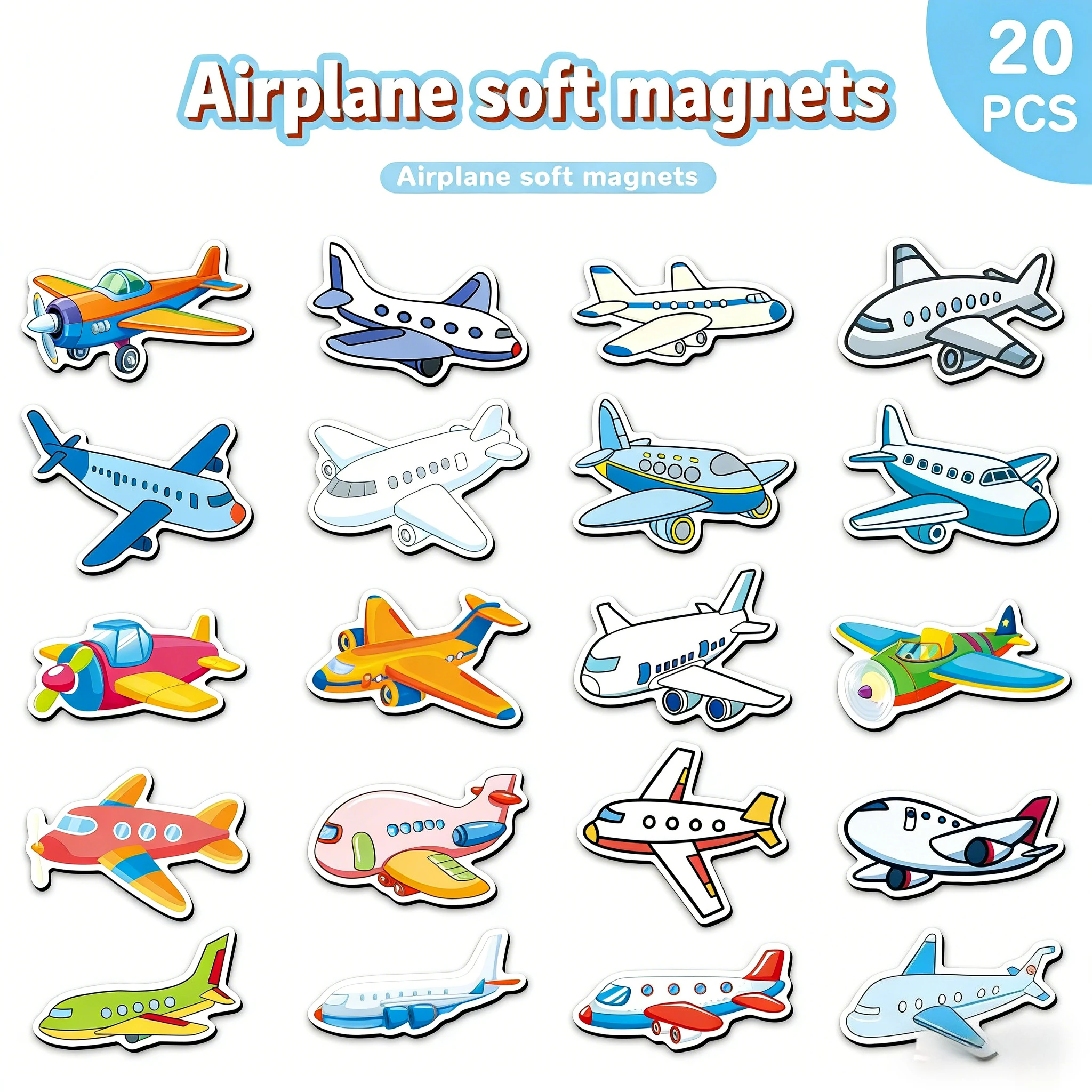 20pcs Transport-Themed Fridge Magnets Featuring Airplanes,Designed for Indoor Decoration on Whiteboards,Kitchens,Dishwashers