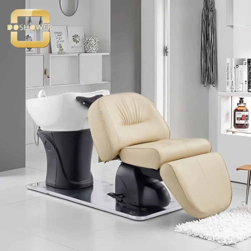 High-density Memory Foam Shampoo Chair Supplier For 2 Motors Full Recline Shampoo Unit Of Shampoo Bed With Rotating Seat