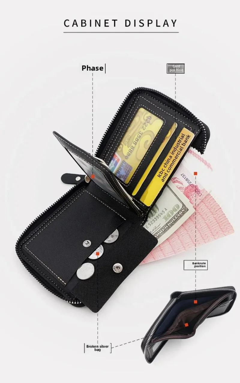 New Low-Priced Hunter Men's Short Wallet; Casual Men's Card Holder; Men's Ultra-Thin Mini Leather Wallet; Boys' Wallet