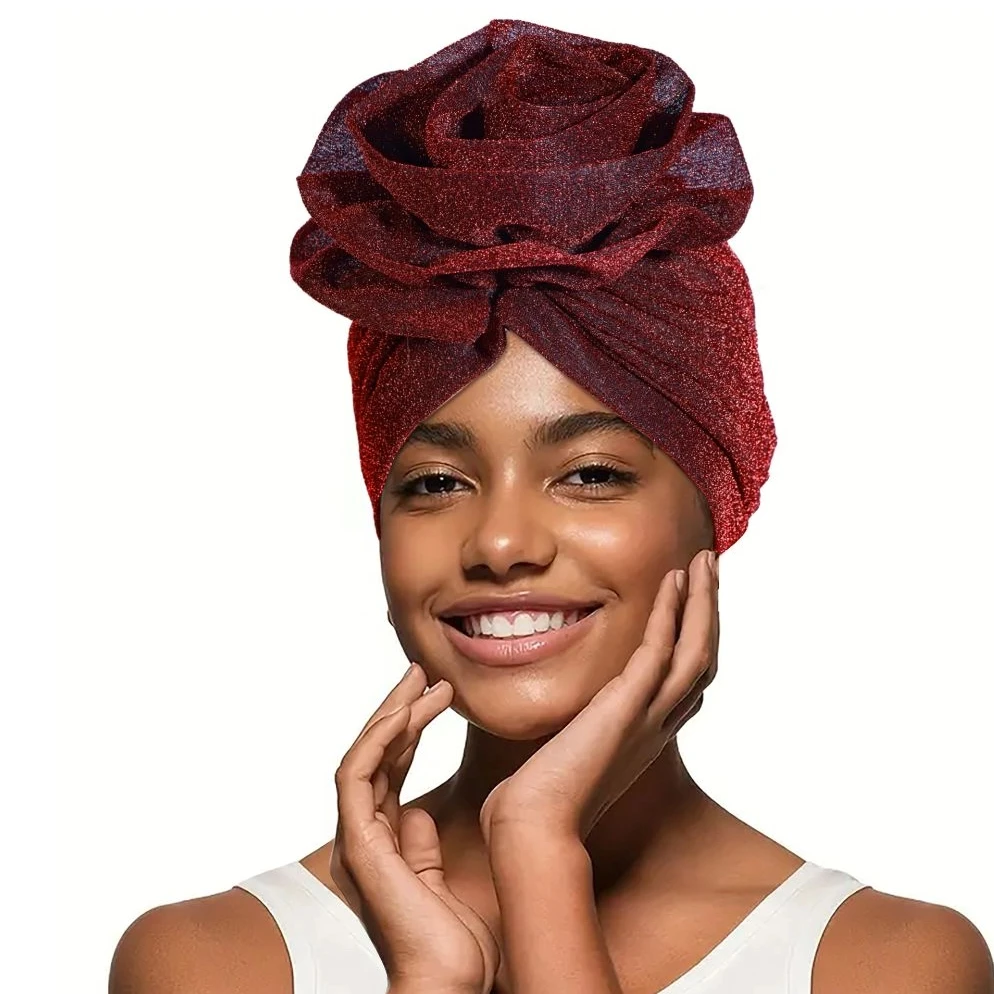 Afrikanische Turban-Kappen aus roher Seide, große Rose, atmungsaktiv, nigerianische Hochzeit, Geles-Kopfbedeckung, leichte Kopfbedeckung, Party-Kopfbedeckung