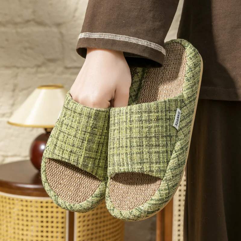 

Хлопковые льняные домашние тапочки для пары, летние прохладные сандалии, нескользящие, на тонкой подошве, комнатные тапочки, удобные, на плоском каблуке